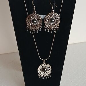 Sterling Silver And Hematite Necklace and Earring Set